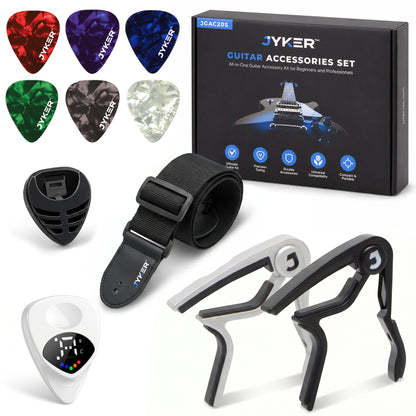 Guitar Accessories Kit for Beginners, 2-in-1 Tuner Pick, 2 Comfort-Grip Capos, Assorted Tone Picks, Adjustable Strap & Pick Holder, Acoustic & Electric Starter Set, Guitar Gift Set - JGAC20S