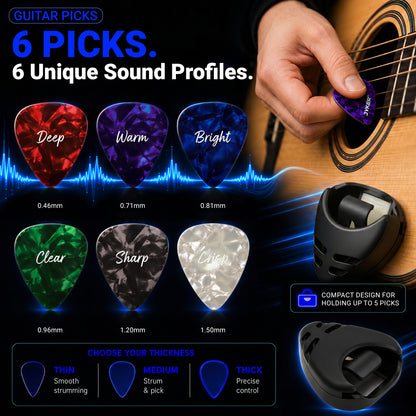 Guitar Accessories Kit for Beginners, 2-in-1 Tuner Pick, 2 Comfort-Grip Capos, Assorted Tone Picks, Adjustable Strap & Pick Holder, Acoustic & Electric Starter Set, Guitar Gift Set - JGAC20S