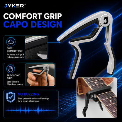 Guitar Accessories Kit for Beginners, 2-in-1 Tuner Pick, 2 Comfort-Grip Capos, Assorted Tone Picks, Adjustable Strap & Pick Holder, Acoustic & Electric Starter Set, Guitar Gift Set - JGAC20S