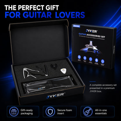 Guitar Accessories Kit for Beginners, 2-in-1 Tuner Pick, 2 Comfort-Grip Capos, Assorted Tone Picks, Adjustable Strap & Pick Holder, Acoustic & Electric Starter Set, Guitar Gift Set - JGAC20S