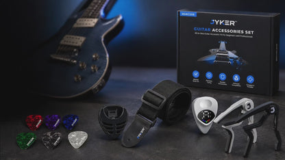 Guitar Accessories Kit, 2-in-1 Tuner Pick, 2 Capos, 6 Sizes Picks, Adjustable Strap & Pick Holder - JGAC20S